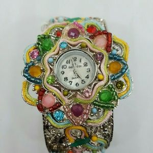 Colorful Denacci cuff watch on silver band